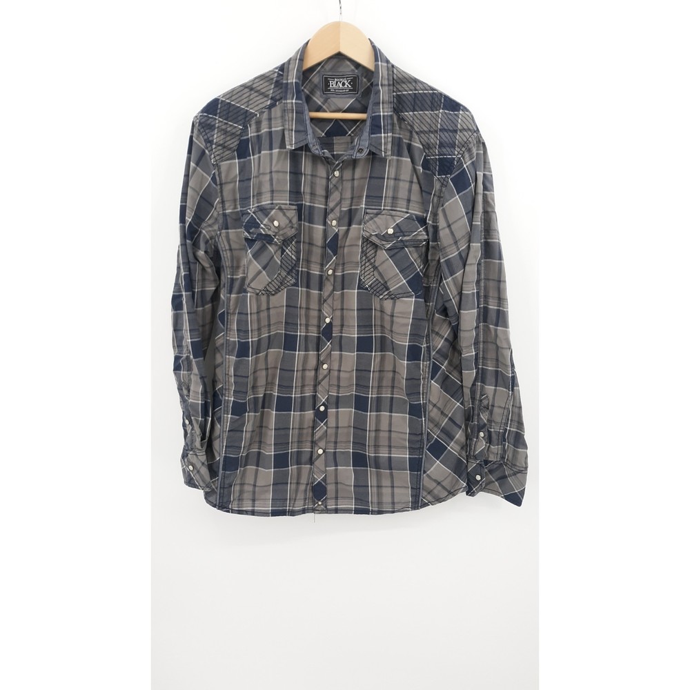 Buckle BKE Black Pearl Snap Black Plaid Standard Fit Men's Shirt Size XXL